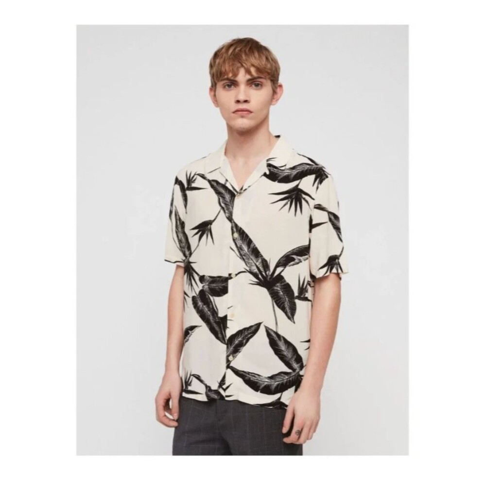 AllSaints Men's Virginia Short Sleeve Camp Shirt Hawaiian Floral Resort Size L